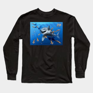 Shark hunting belemnites, Cretaceous Ocean, original artwork Long Sleeve T-Shirt